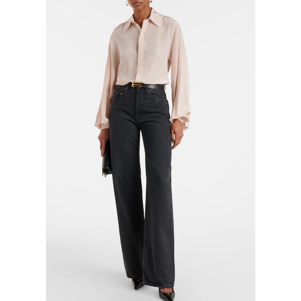 Victoria Beckham Blouson Sleeve Silk Blouse in Blush Apricot UK 4 US 0